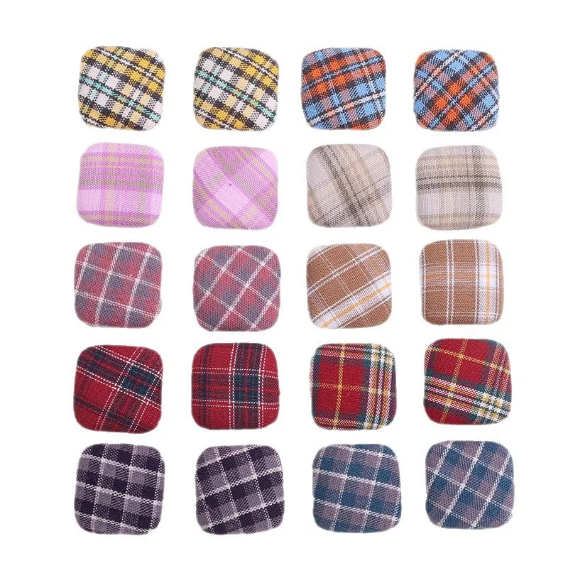 New 100pcs/lot 16mm color Plaid pattern print fabric handmade geometry square shape cabochon diy jewelry garment accessory