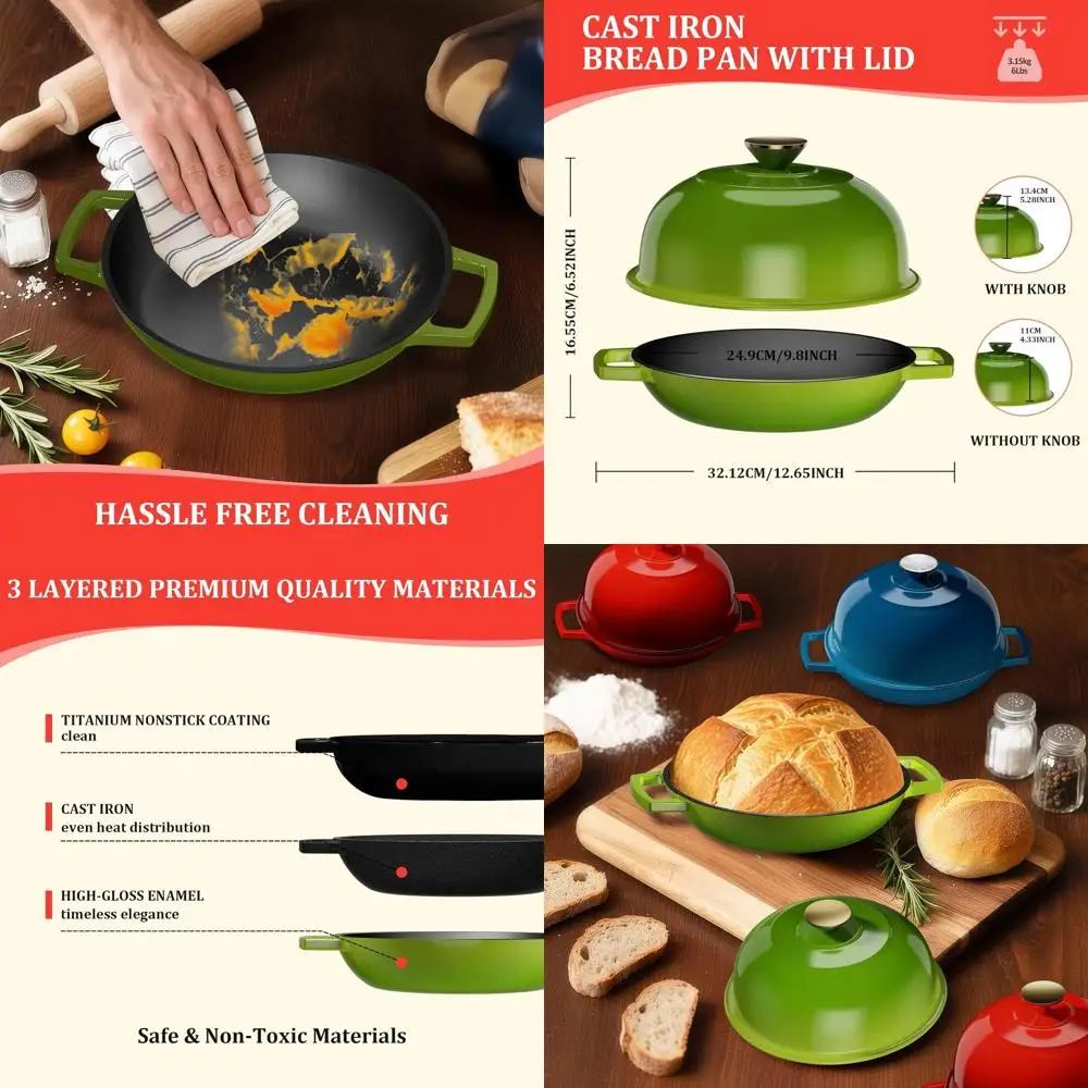 

Enameled Cast Iron 5-Quart Bread Baker with Dome Lid, Perfect Crust, Oven Safe to 500°F, Sage Green