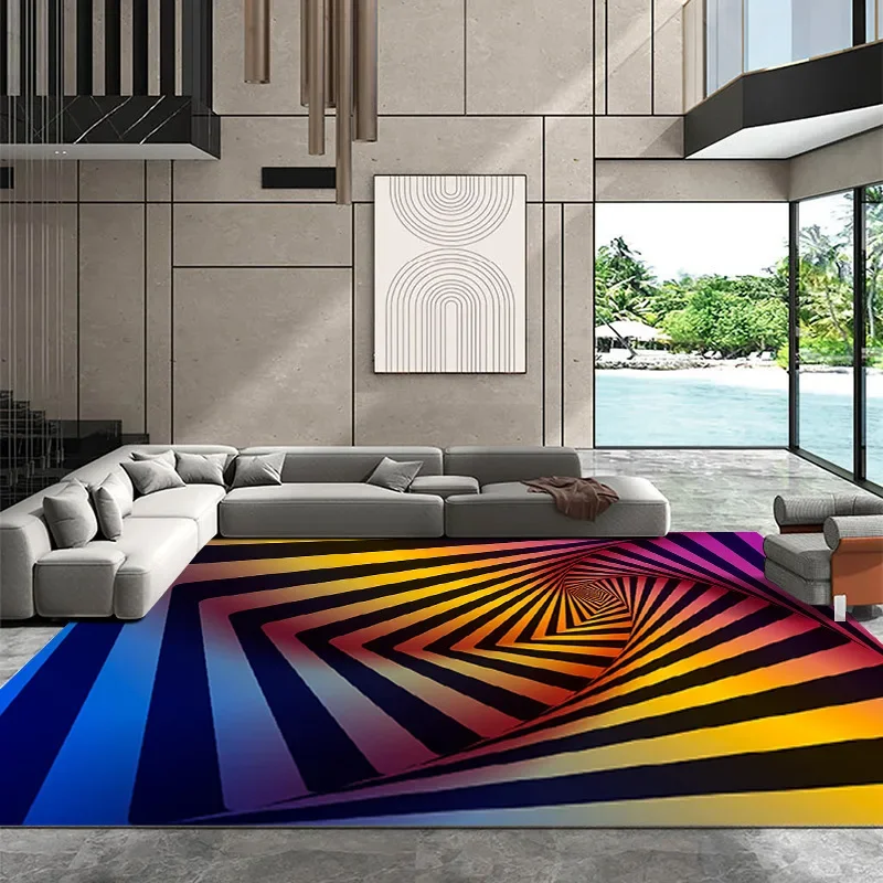HD-3D Optical Illusion Abstract Geometric Area Rug – Soft Comfortable Living Room Carpet for Sofa Coffee Table