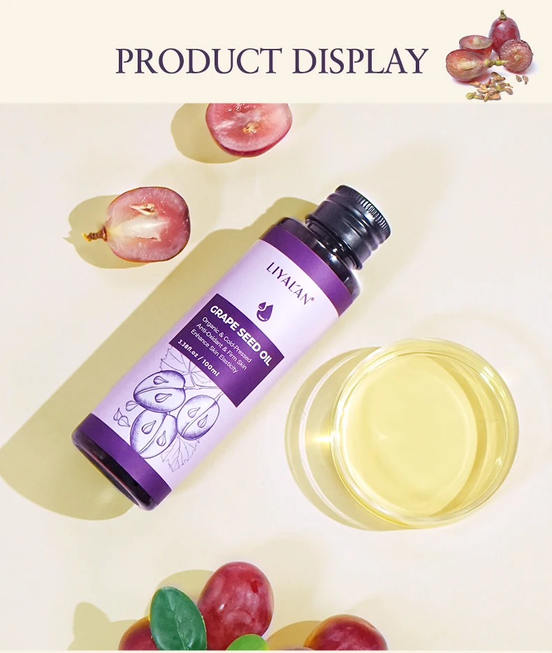 100ml Grape Seed Oil Skin Antioxidant Smooth Wrinkle Fade Spots Moisturizing Nourish Hair Organic Cold Press Carrier Oil