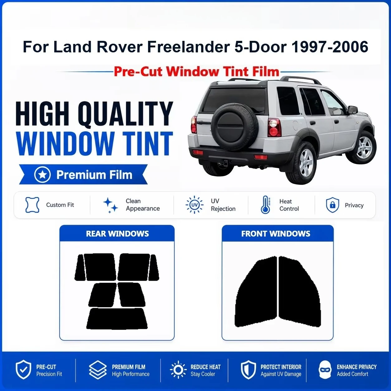 Premium Pre-Cut Window Tint For Land Rover Freelander 5-Door 1997-2006 Front & Rear Windows, Superior UV Heat Rejection Privacy