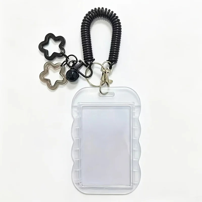 A set of heavy-duty, retractable ID holders，With keychain and wrist strap - TransparentPVCCard Holder，With a safety lock，Anti-th