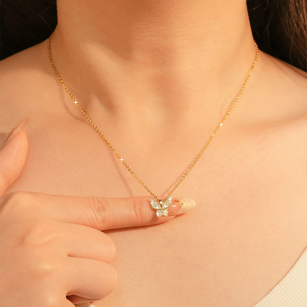 Anziw 1,5 mm D Farbe VVS1 Moissanit-Diamant-Halskette Damenschmuck 14K Gold gefüllte Schmetterlings-Charm-Halskette Feiner Schmuck Geschenk – Detail 9