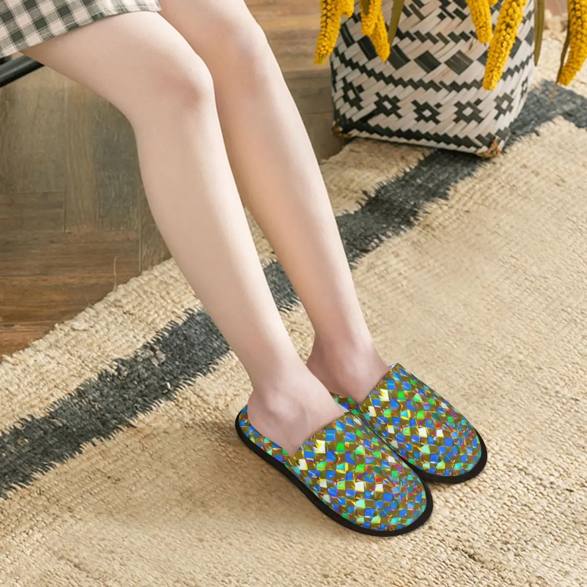 Diamond Pattern Comfy Scuff Memory Foam Slippers Women Spa House Shoes
