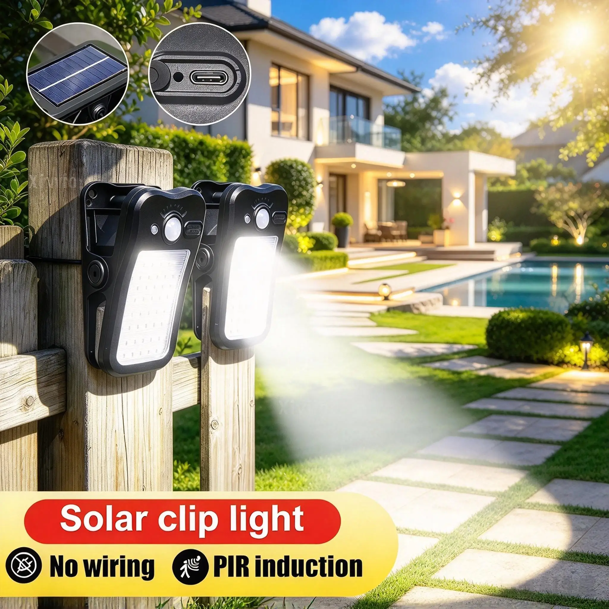 2026 New Upgraded Solar Clip Light Outdoor Courtyard Lamp Camping Garden 3 Lighting Intelligent Sensing Solar Wall Lamp