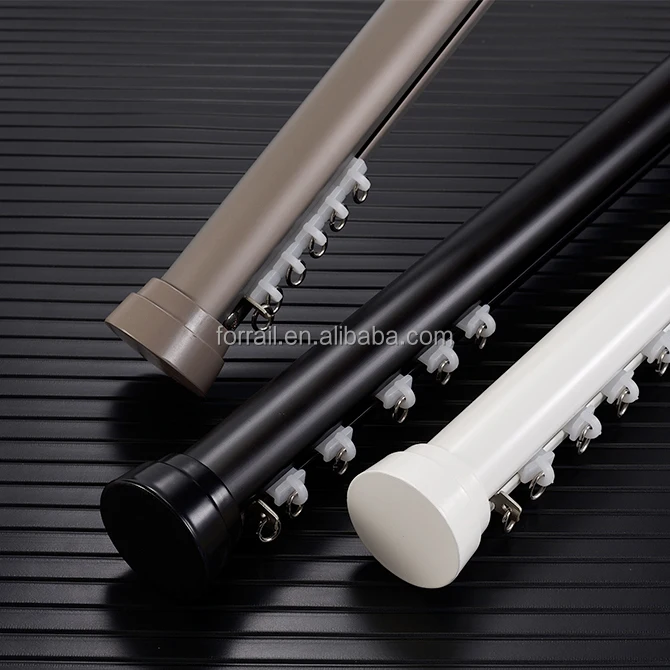 

Windows Curtain Pole Metal Surface Modern Simple Style Double Curtain Rod Set Curtain Pole with Black Finials