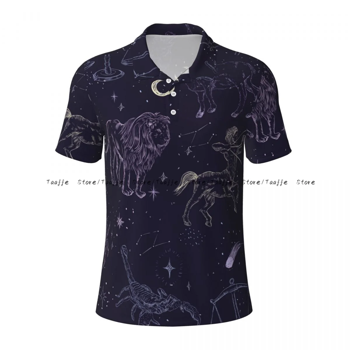 Hand Drawn Zodiac Polo Shirt Men Summer Shorts Sleeve Men Tee Shirt