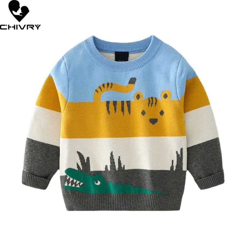 New 2022 Autumn Winter Kids Pullover Sweater Boys Cartoon Jacquard Thick O-neck Knitted Jumper Sweaters Tops Children Clothing