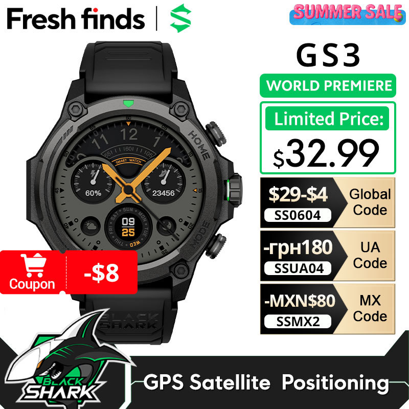  [World Premiere]Blackshark GS3 Smart Watch Global Version 1.43" AMOLED Display 5ATM AI Watch Faces GPS Satellite Positioning 