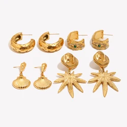Starfish Love Circle Cochlear Conch Irregular Streamlined Holiday Hat Coconut Tree 18K Gold Plated 316L Stainless Steel Earrings