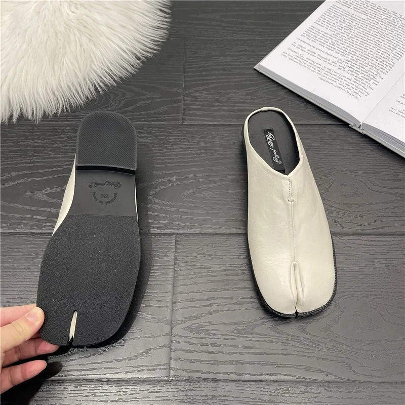 Women Split Toe Slippers Tabi Ninja Slip Flats Round Toe Shallow Lazy Black Slip On Boat Slingback Mules Shoes Soft Loafers