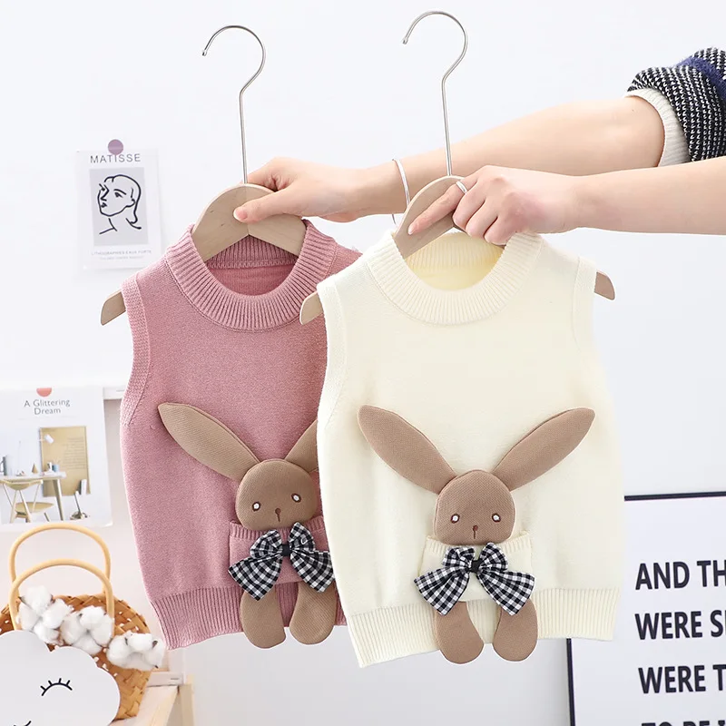 

Baby Girl Pullover Vest Girls Waistcoat Sweater Cute Rabbit Children Infant Wool Sweater Outer Wear Vest Kids Coat 1-6Y GY06061