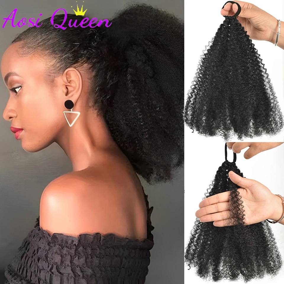 

African Curly Ponytail Extensions Elastic Band Synthetic Black Deep Curly Ponytail Deep Wave Hair Ring Ponytail 10 Inches LM