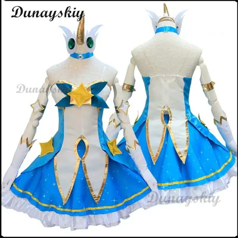 Disfraz de Cosplay del juego LOL Star Guardian of Soraka para mujer, peluca Starchild, orejas de cuerno, vestido de Lolita de Anime, traje verde Sexy para Halloween