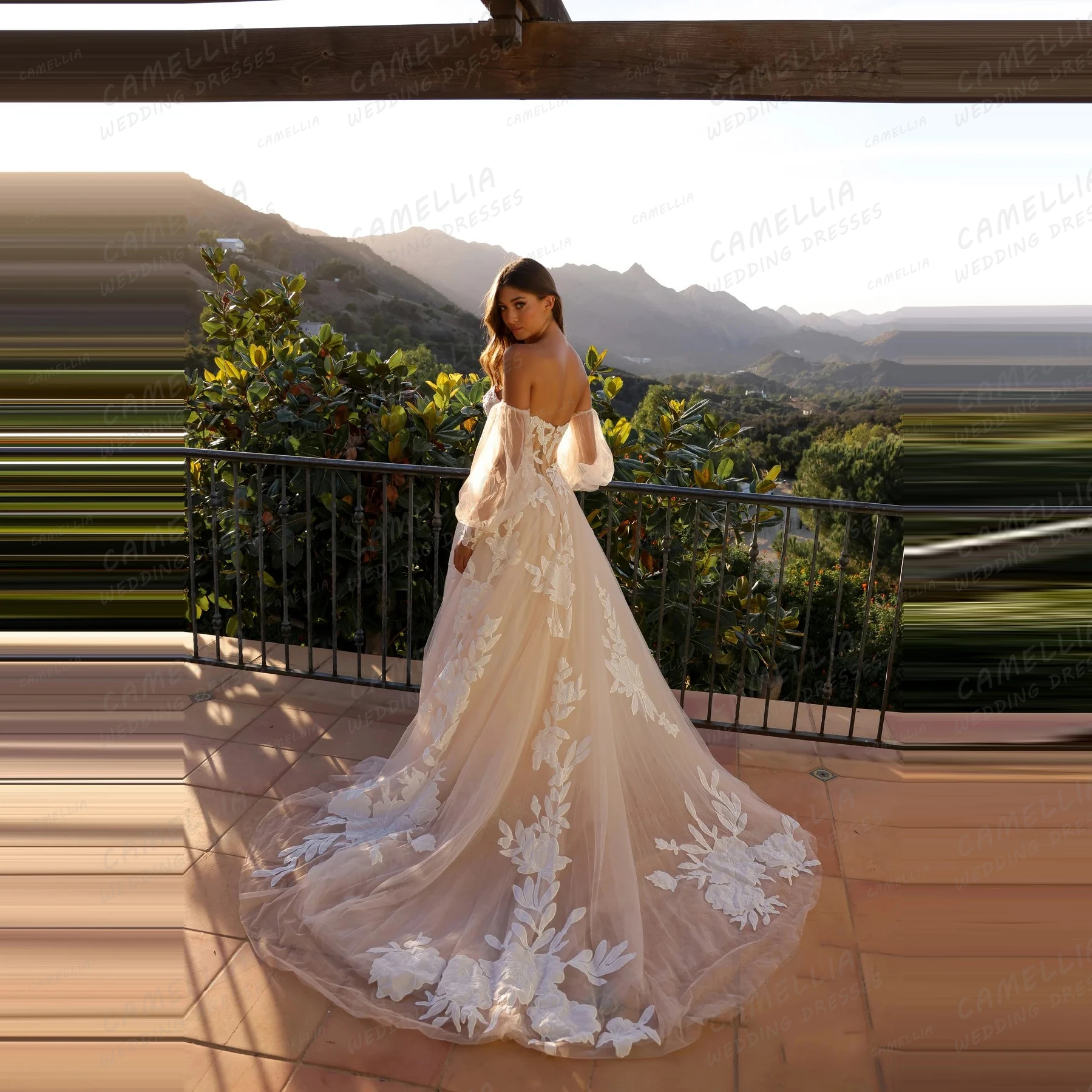 فساتين زفاف فاخرة بدون أكتاف للنساء على شكل حرف A مزينة بفساتين الزفاف بأكمام طويلة على شكل قلب فيستدوس دي نوفيا حسب الطلب