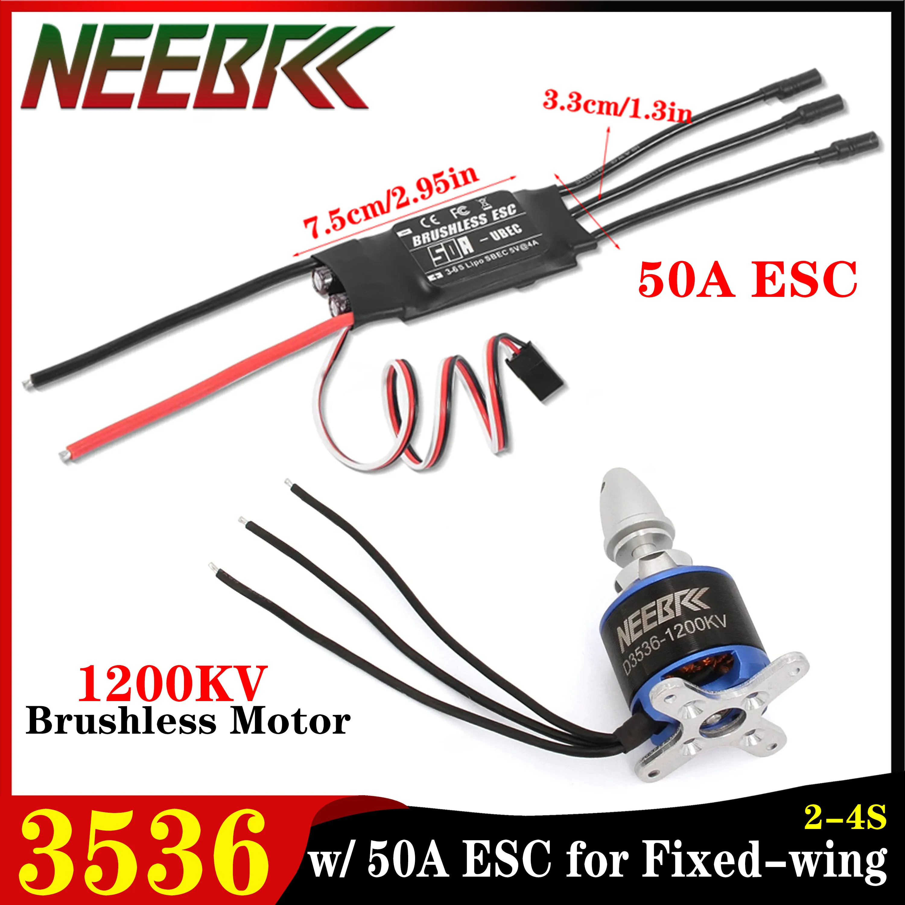 

NEEBRC 3536 1200KV 2-4S Brushless Motor with 3-6S 50A ESC Combo for RC Fixed Wing FPV Drone Plane Skysurfer Glider Model Parts