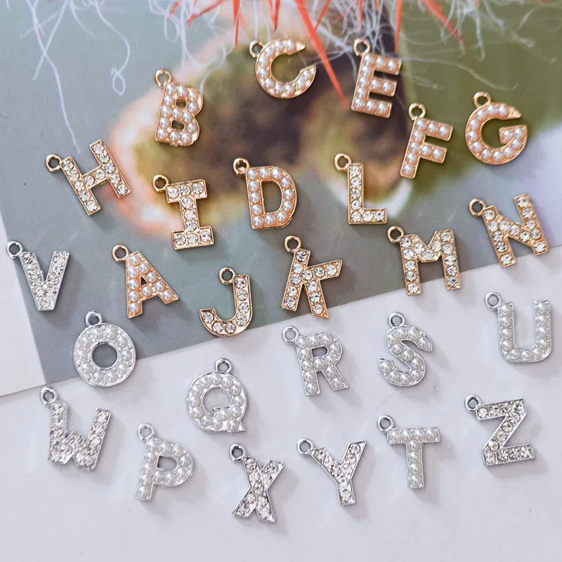 104pcs Fashion Alphabet A-Z Letter Tag Charms With rhinestone pendant Earrings Drop charm Ear Studs connecter tag Jewelry DIY