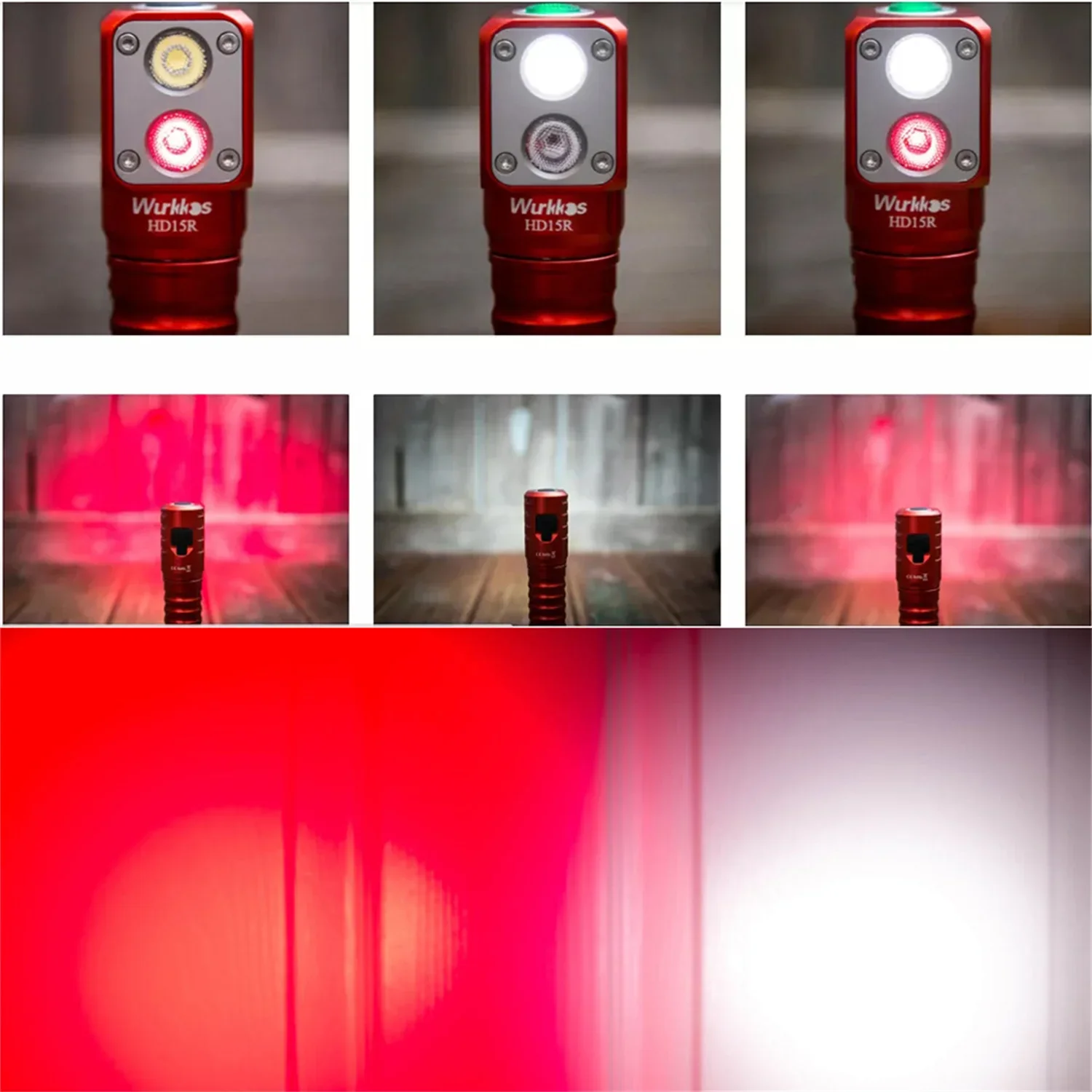 Wurkkos HD15R 18650 Farol LED duplo com holofote vermelho Lanterna recarregável 2000lm com luzes traseiras magnéticas para acampamento