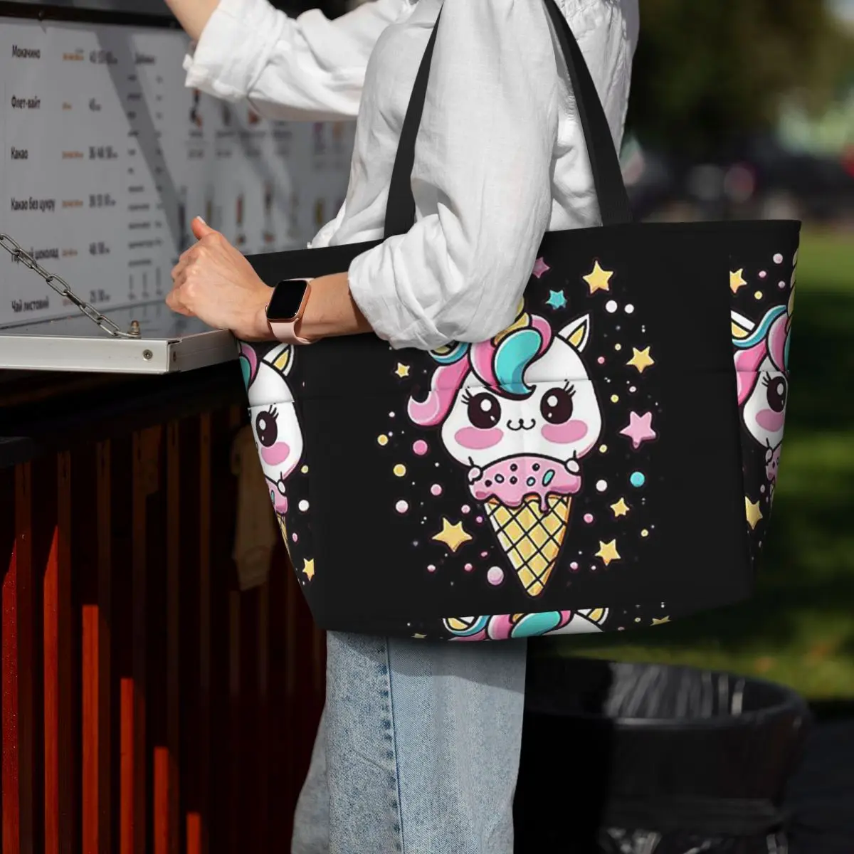 

Пляжная большая сумка с мороженым и единорогом, спортивная сумка для занятий йогой, большая большая сумка, женская дорожная сумка, сумка для фитнеса