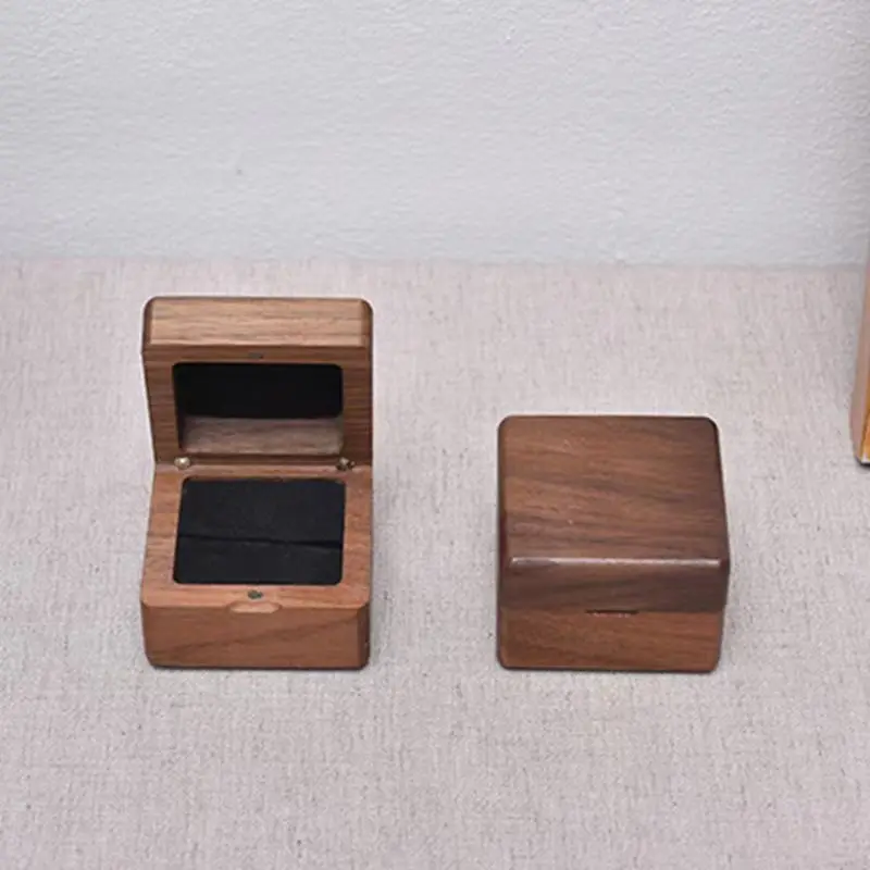 

LETMEXC Black Walnut Wooden Engagement Wedding Couple Ring Storage Box Solid Wood Square Jewelry Box Wedding Ceremony Ring Box