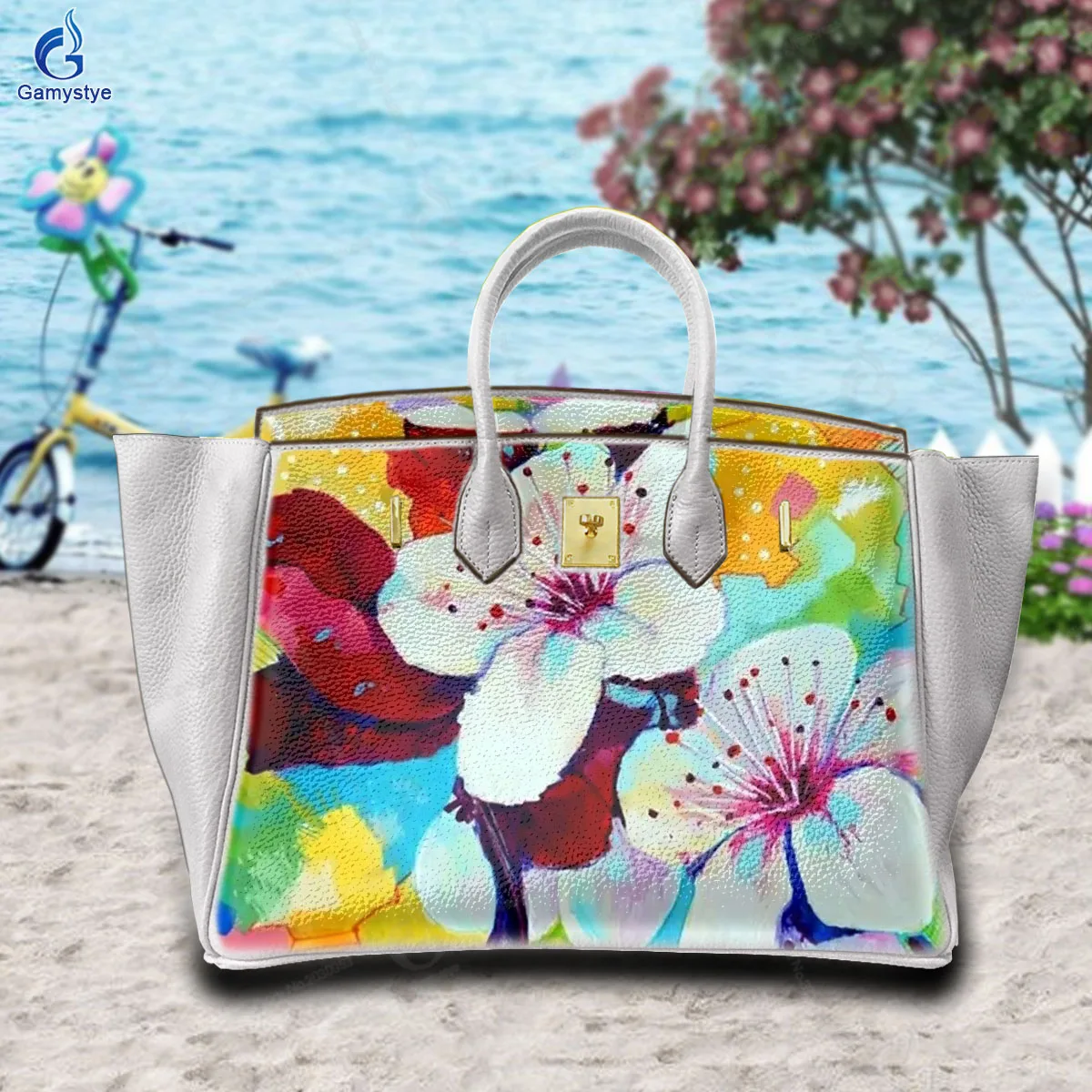 

Women Bags Top-Handle Bags Cross Body Bags Bolsas Marcas Floral pattern 100% Cowhide Leather Street Fashion Art Draw Graffiti To