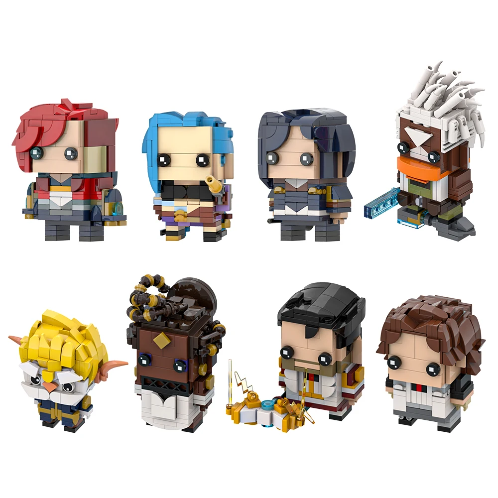 MOC Anime Arcanes 그림 BrickheadZ 모델 빌딩 블록 과학자 Jayce Caitlyn Jinx Vi 전사 영웅 액션 인형 벽돌 장난감 선물