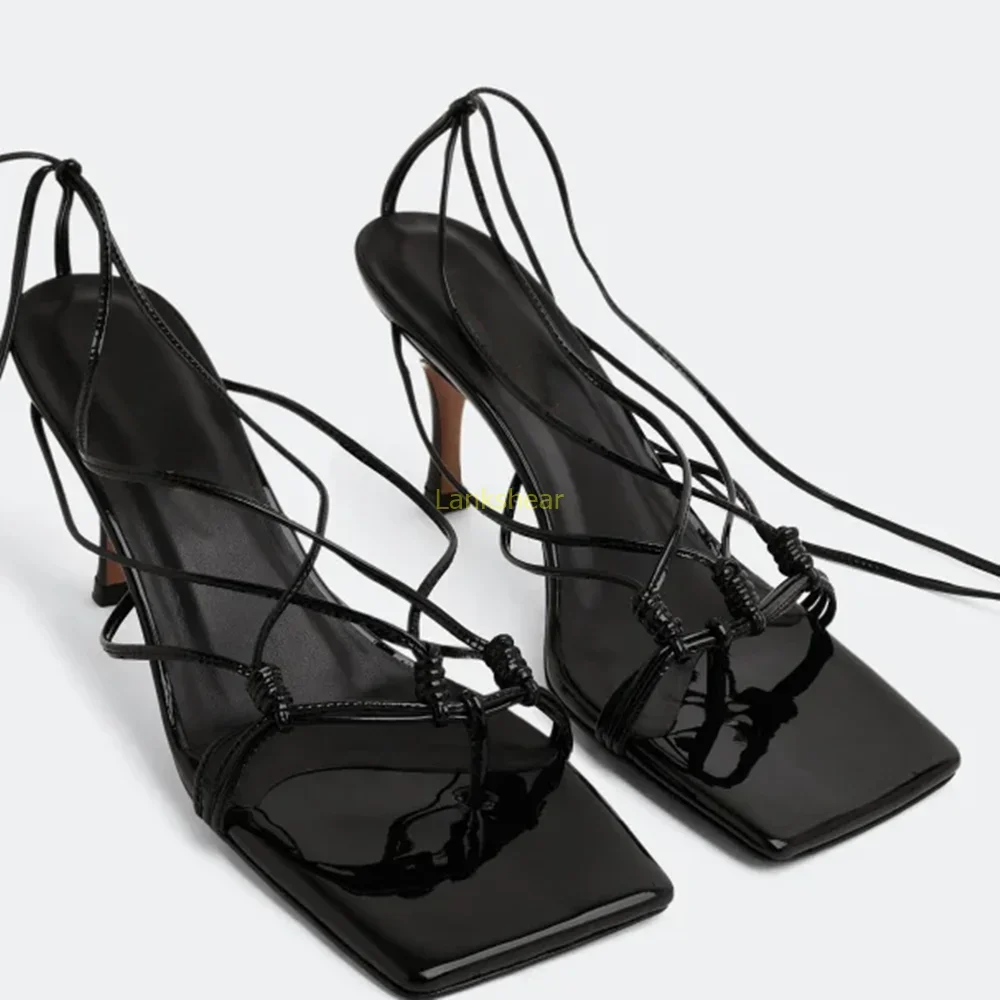 

Square Toe One Word Belt Lace Up Sandals Sexy Slingback Ankle Strap Thin Heel New Arrivals Fashion Women Modern Shoes