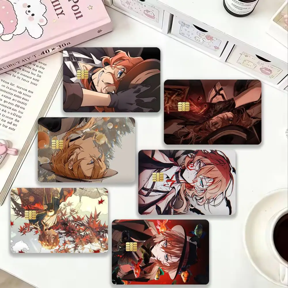 Anime BSD C-Chuya N-Nakahara 4pcs 1Set Laser Holographic Sticker Skin Cover for Credit Bank Debit Card