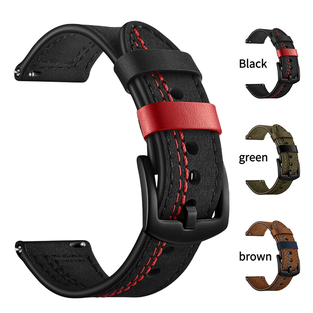 20mm 22mm Genuine Leather Watchband For Samsung Galaxy Watch Active 2 46mm Watch Strap For Huawei GT 1/2 Watch Accessories