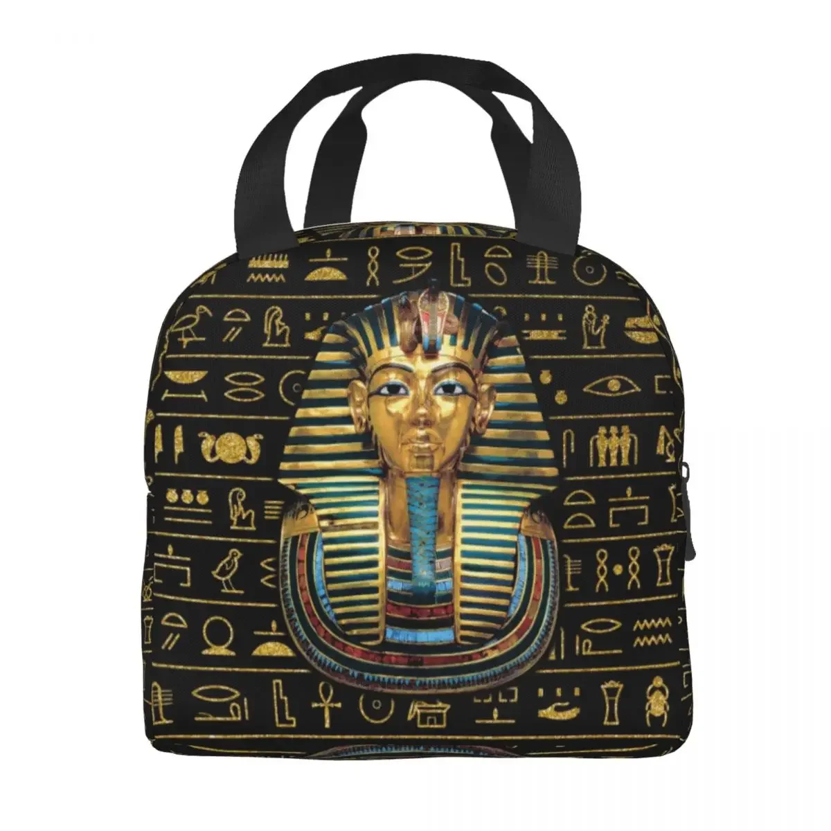 Ancient Gold Pharaoh Egypt King Tut Lunch Box Women Hieroglyphic Thermal Cooler Food Insulated Lunch Bag Kids School Children