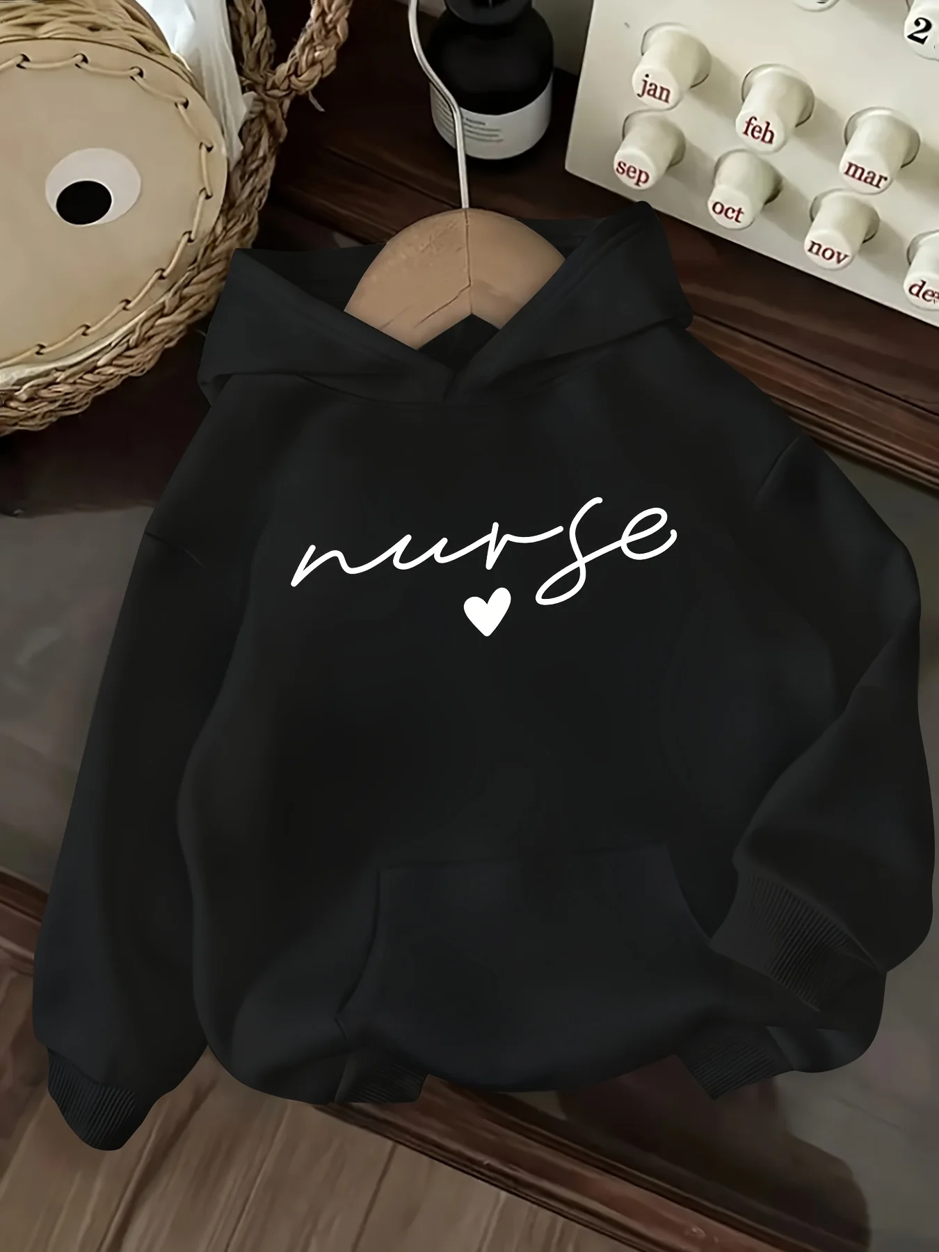 2026 Autumn and Winter Women's Casual Nurse Heart Hoodie Fashion Pullover Love Heart and Letter Pattern Personality Y2K Tops