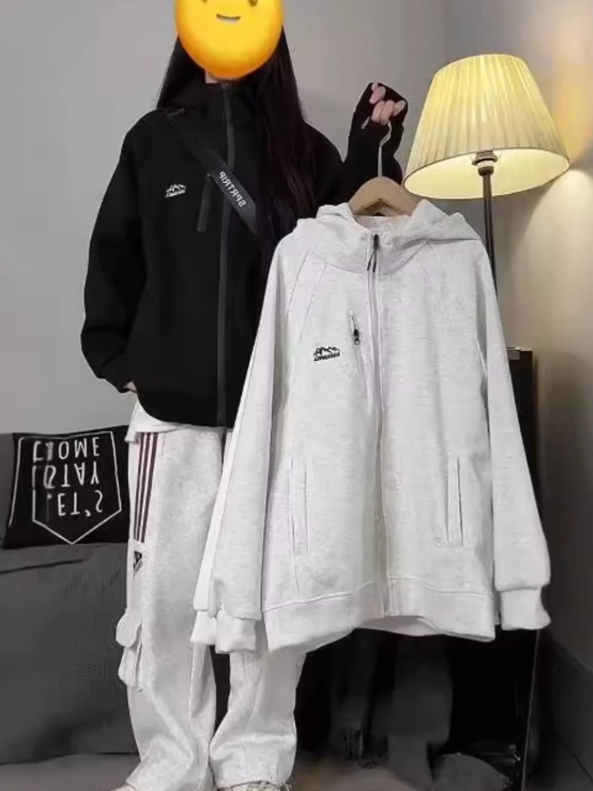 Nuova Felpa con Cappuccio e Ricamo Lettera 2025, Cardigan Aperto per Coppie, Versione Coreana Casual Oversize per Donna