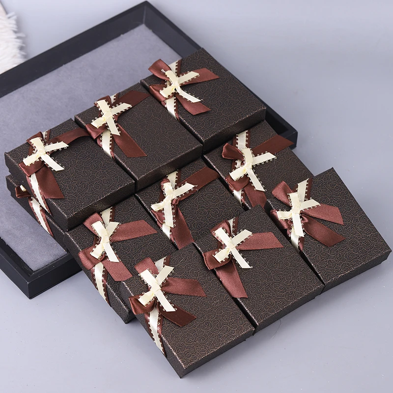 Wholesale 12pcs/lot Box 2024 new Custom Jewelry Packaging Box polychrome bow Cardboard Jewellery Box Earrings Ring Necklace Gift