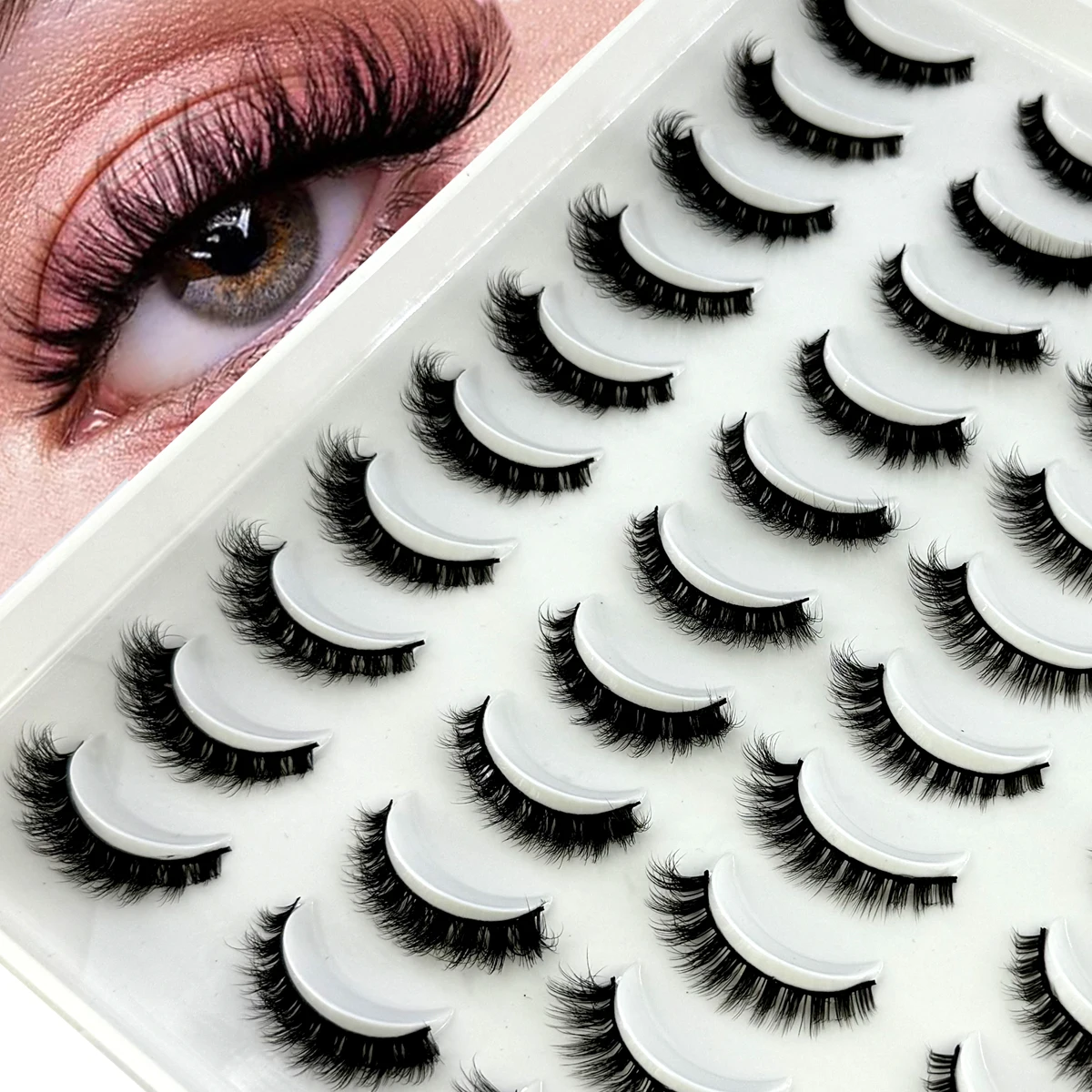 新作20ペア ふわふわフェイクミンクまつげ ナチュラルロングつけまつげエクステ ハンドメイドボリューム3Dまつげメイクアップ フェイクまつげ