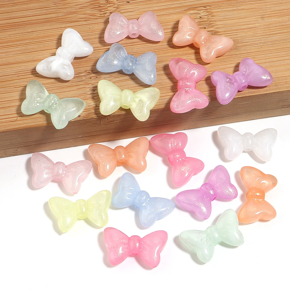 30pcs 13.5x22mm Colorful Bowknot Acrylic Beads Glitter Bow Loose Beads For Jewelry Making DIY Bracelets Keychain Accessories view 6