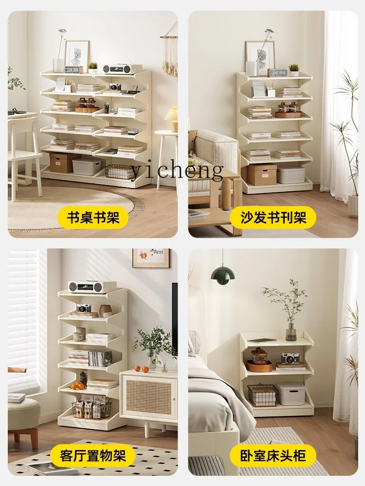 ZC Solid Wood Bookshelf Floor Shelf Mobile Living Room Creative Bookcase Student Children Home Cabinet