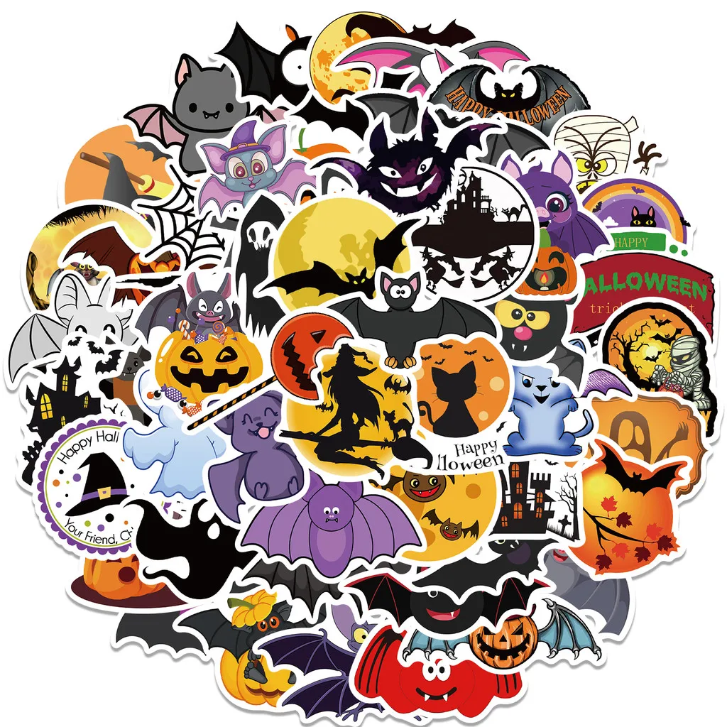 50Pcs Dark Halloween Pattern Stickers, Spider Web Vampire Decals for Reusable Cup Camera & Sports Equipment Giajar Sticker Store