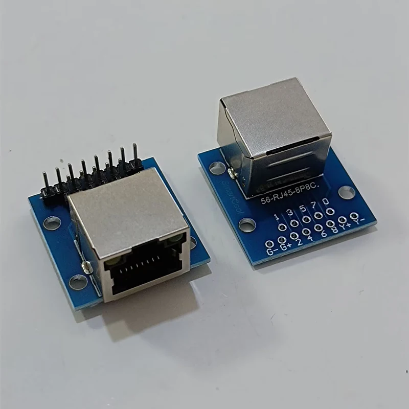 RJ45 Female Jack Breakout Board With LED Light Blue Solder Mask 2.54mm DIP Pin Ethernet Crystal Socket Test PCB Adapter