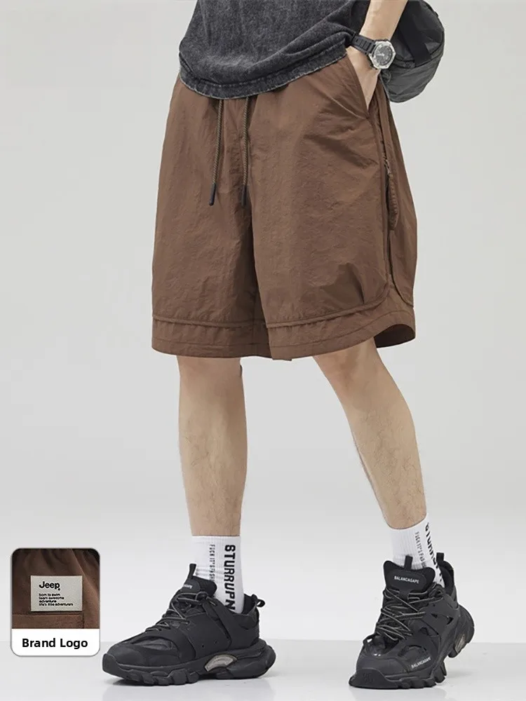 

Мужские летние новые свободные модные тонкие дышащие повседневные брюки-капри из нейлоновой ткани с карманами на талии