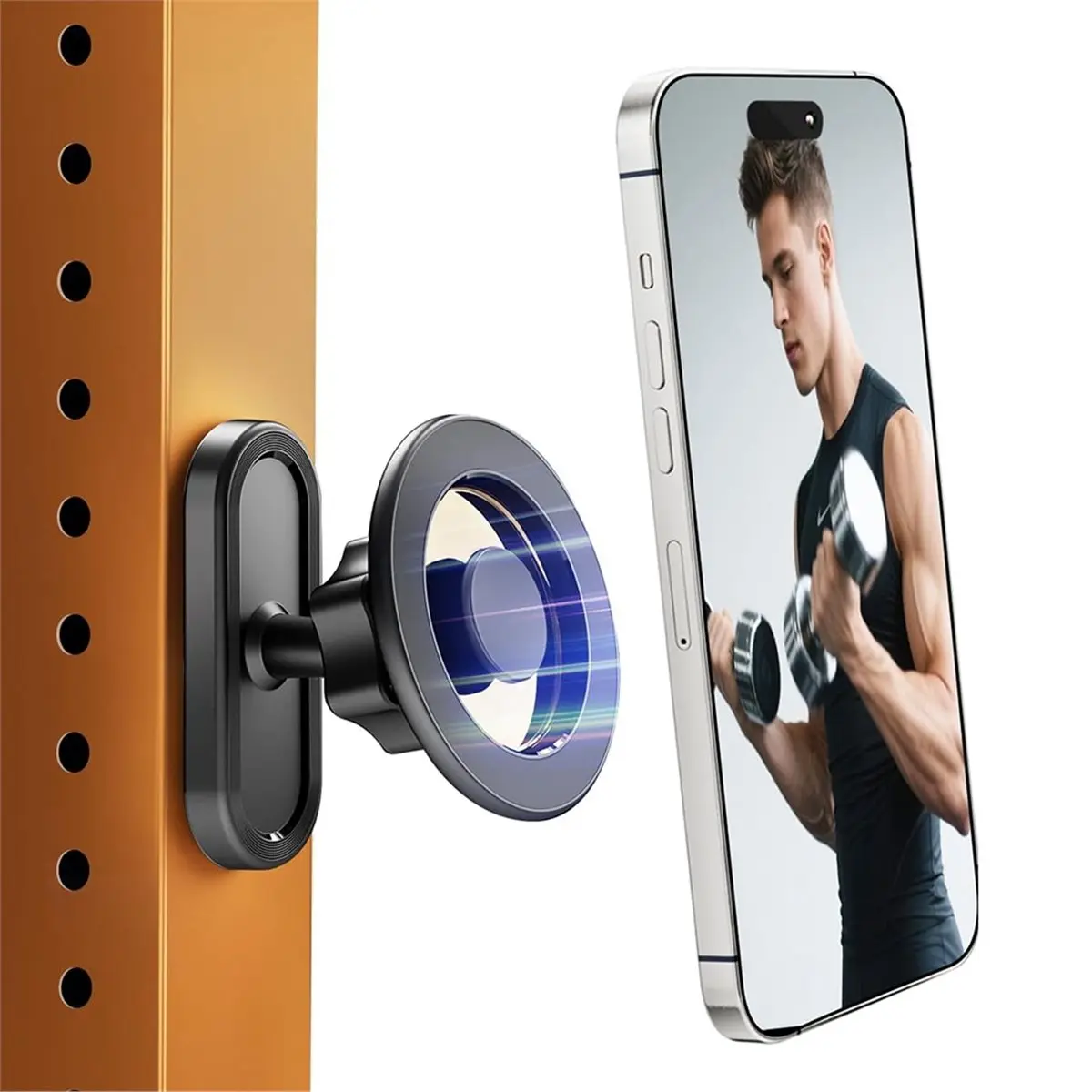 Digital Essentials Gym Magnetic Phone Holder, Attaches to Metal Surfaces, 360° Rotating Double Magnet Mount for Fitness Workout