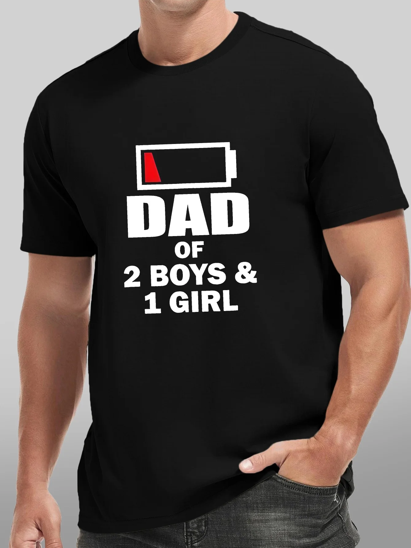 

Two Men and One Female Dad Men'S Casual Short Sleeve T-shirt Breathable round Neck Geometric Pattern-Perfect Choice for Summer