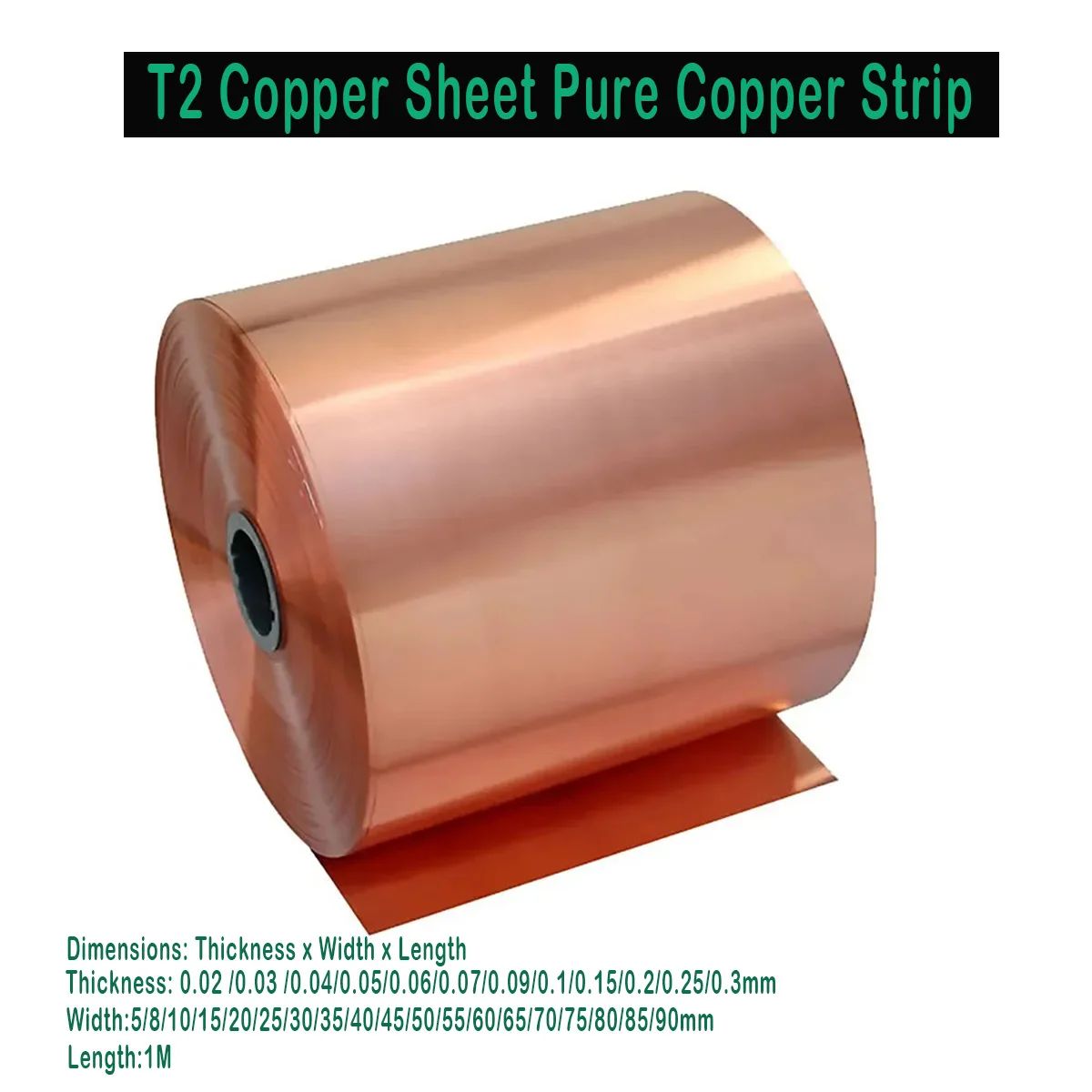 T2 Copper Sheet Pure Copper Strip Ultra-thin Copper Foil  Plate Grounding Conductive Heat Sink Thick 0.01-0.3mm Width 5-90mm L1M