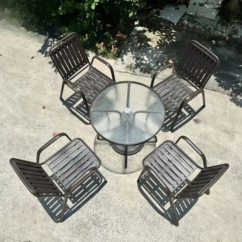 Outdoor tables and chairs casual dining table and chairs terrace waterproof sunscreen plastic wood chairs villa garden
