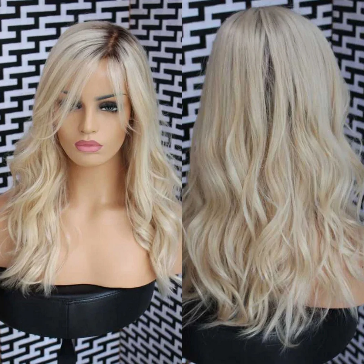 

18-дюймовый парик из натуральных волос с объемной волной, синтетические парики для косплея, теплый блондин, парик с омбре, кружевной верх, Futura, бесклеевые, легко носить парики
