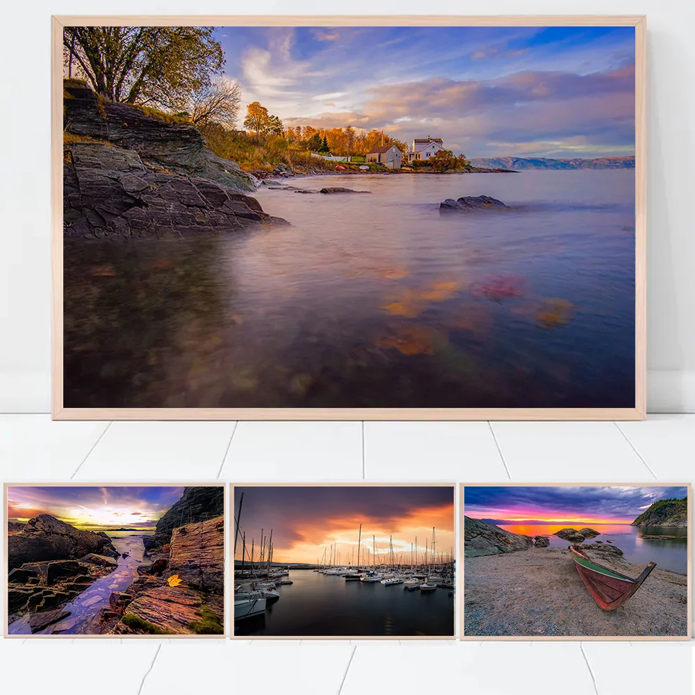 

Beautiful Landscape Canvas Painting,Sunset Over Posters and Prints,Northern Light,Sunset Wall Art,Norway,Autumn,Home Decor
