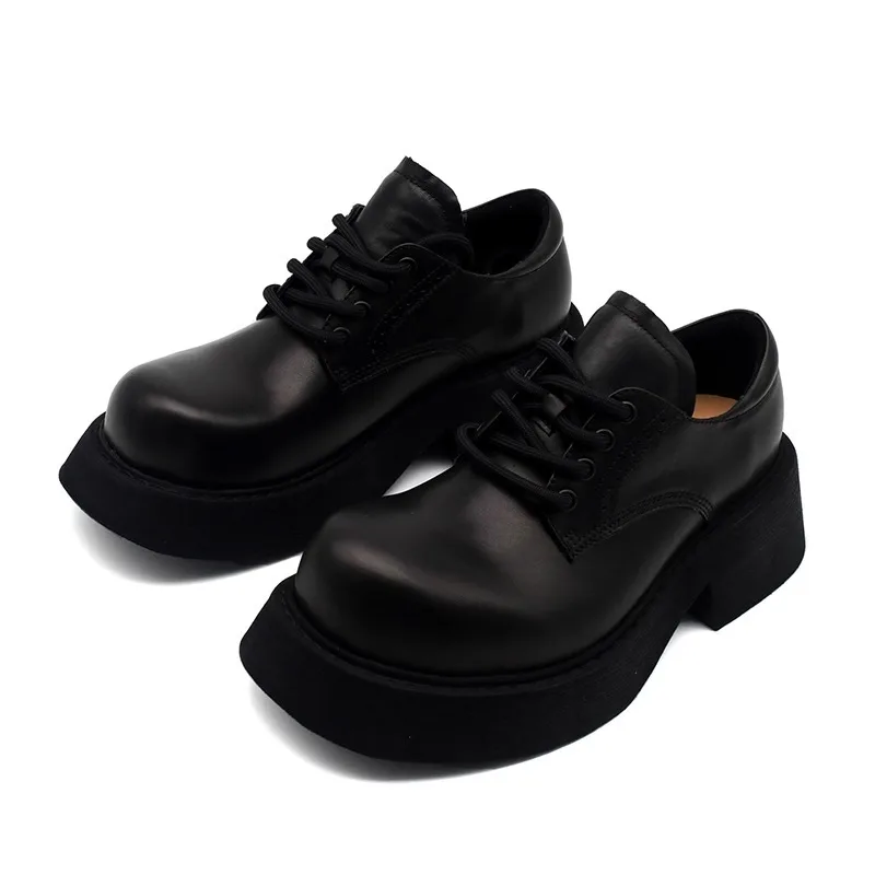Luxury Genuine Leather Platform Shoes Men's European Cowhide Round Toe Lace Up Office Casual Thick Sole Leather Shoes Male
