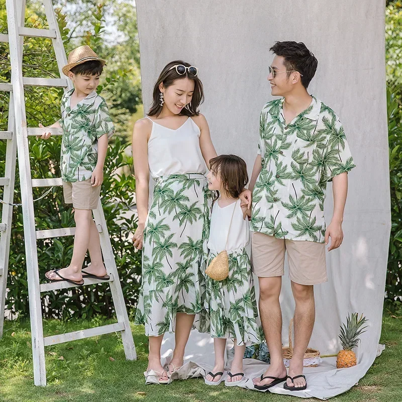 Vacation Parent-child Summer Clothes for The Whole Family Beach Outfit Mom Dad Daughter Son Matching Sets Holiday Women Skirt