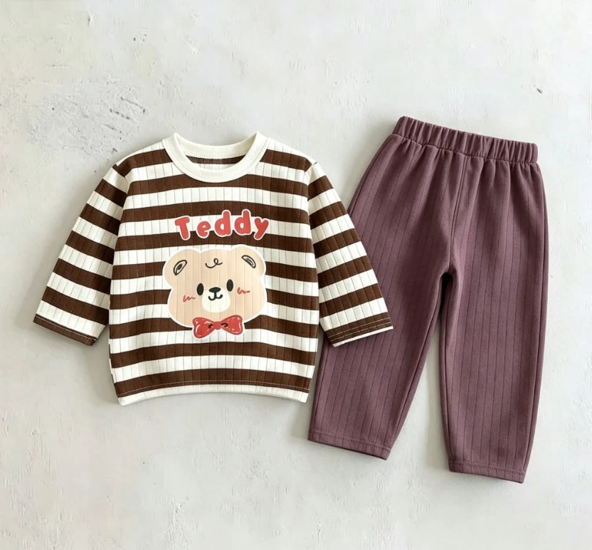 Little Baby Cute Cartoon Printed Casual Set Kid Long Sleeve Top And Elastic Waist Long Pants Children Sleepwear Clothing Sets