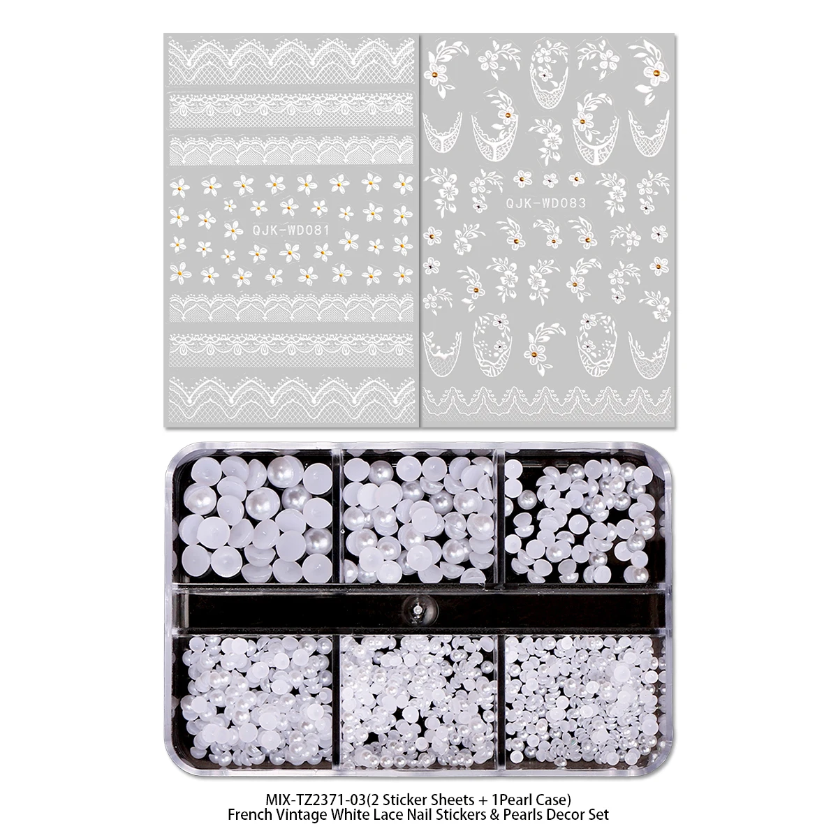 Elegant White Floral Lace Nail Art Stickers with Pearl Beads Kit French Manicure Decals for Wedding Party Daily DIY Decor