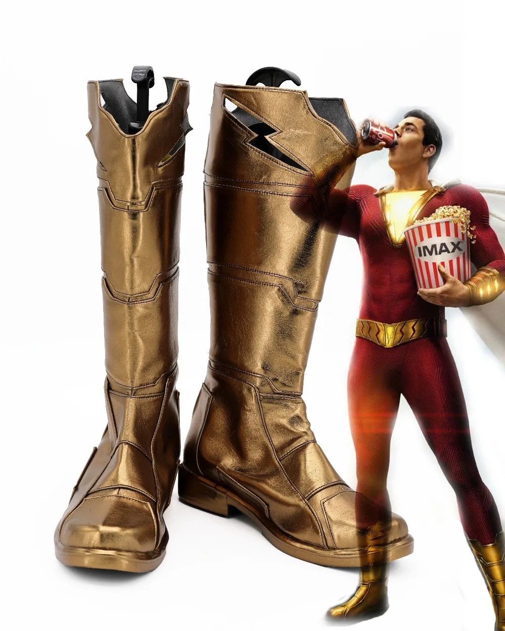 Movie Captain Billy Batson Mary Batson Boots Superhero Party Golden Flat High Boots Shoes For Male Men